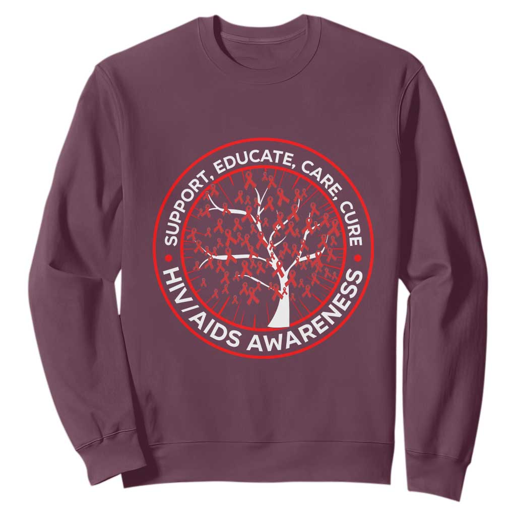 HIV AIDS Awareness Empowerment Gift Sweatshirt Support Educate Care Cure TS12 Maroon Print Your Wear