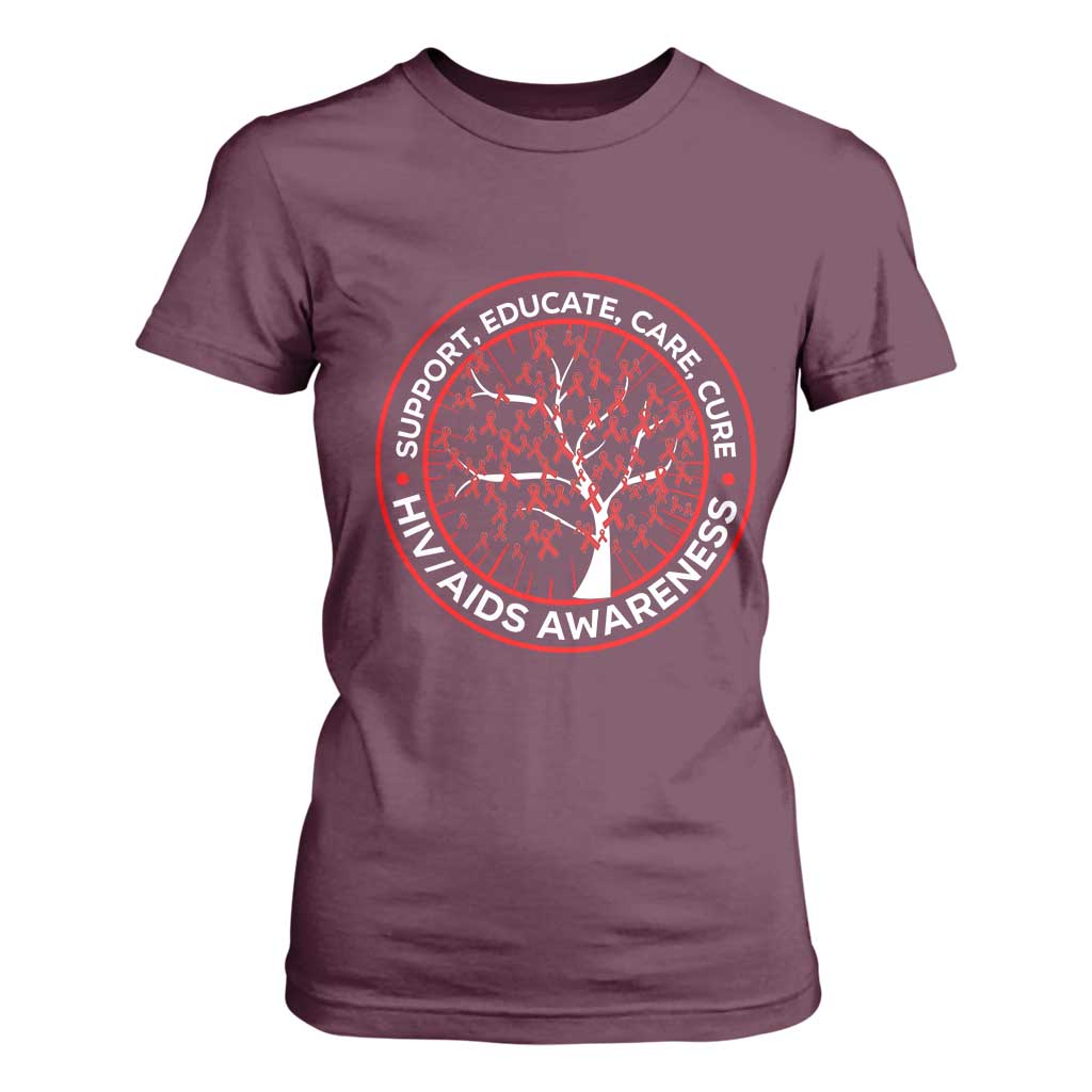 HIV AIDS Awareness Empowerment Gift T Shirt For Women Support Educate Care Cure TS12 Maroon Print Your Wear