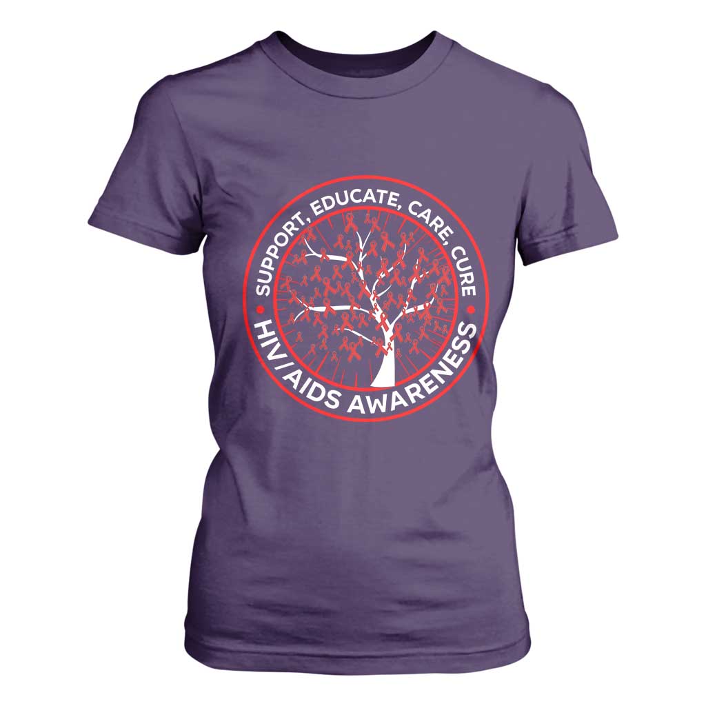 HIV AIDS Awareness Empowerment Gift T Shirt For Women Support Educate Care Cure TS12 Purple Print Your Wear