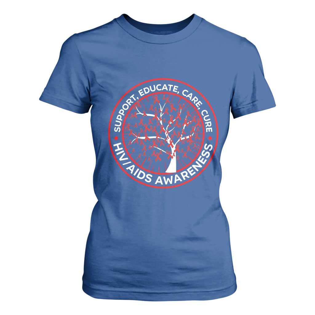 HIV AIDS Awareness Empowerment Gift T Shirt For Women Support Educate Care Cure TS12 Royal Blue Print Your Wear