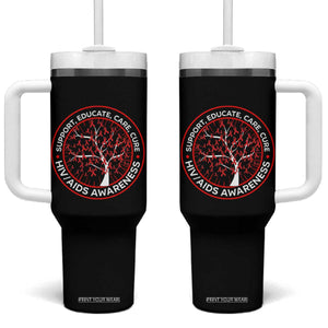 HIV AIDS Awareness Empowerment Gift Tumbler With Handle Support Educate Care Cure TS12 One Size: 40 oz Black Print Your Wear