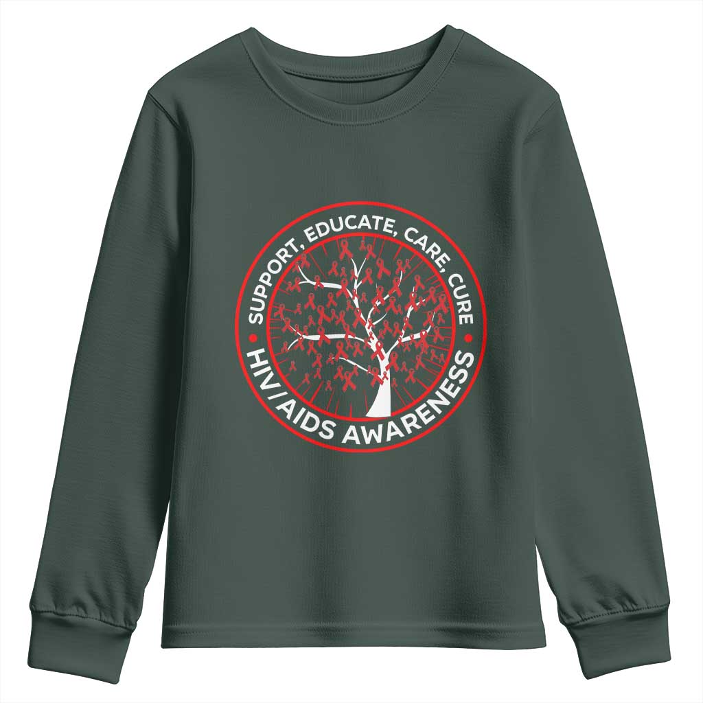 HIV AIDS Awareness Empowerment Gift Youth Sweatshirt Support Educate Care Cure TS12 Dark Forest Green Print Your Wear