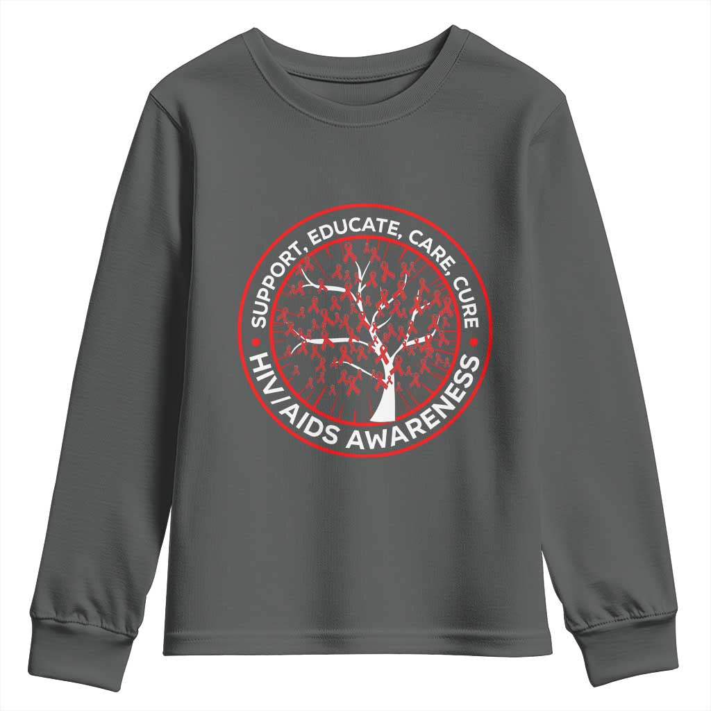 HIV AIDS Awareness Empowerment Gift Youth Sweatshirt Support Educate Care Cure TS12 Dark Heather Print Your Wear