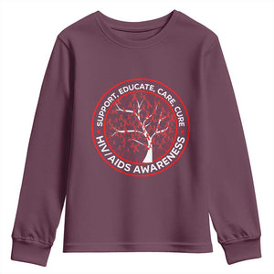 HIV AIDS Awareness Empowerment Gift Youth Sweatshirt Support Educate Care Cure TS12 Maroon Print Your Wear