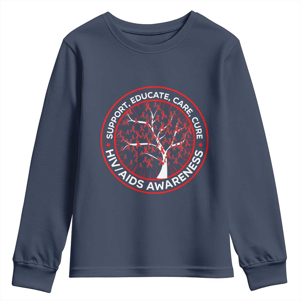 HIV AIDS Awareness Empowerment Gift Youth Sweatshirt Support Educate Care Cure TS12 Navy Print Your Wear