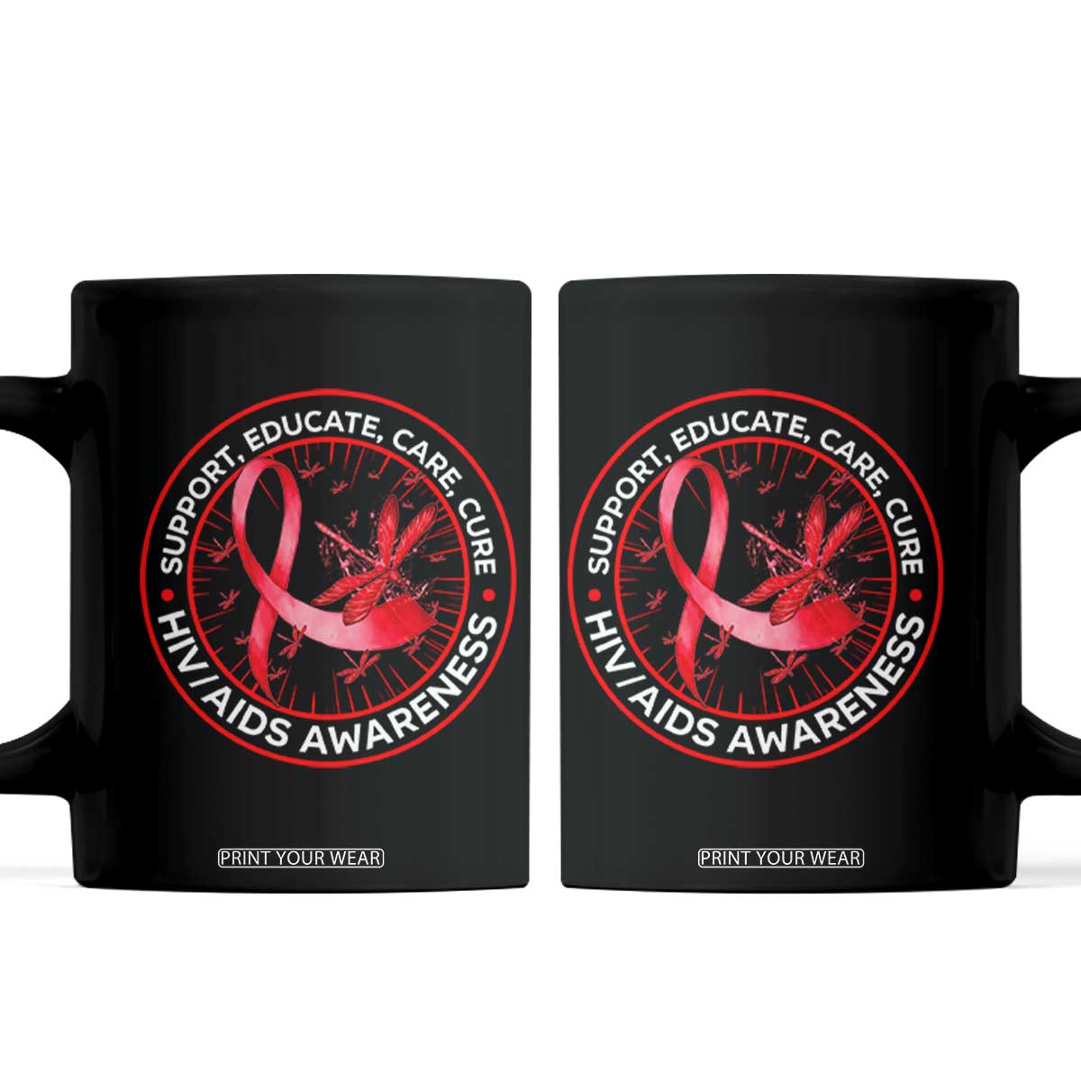 Support Educate Care Cure Coffee Mug HIV Awareness Month Gift TS12 Black Print Your Wear