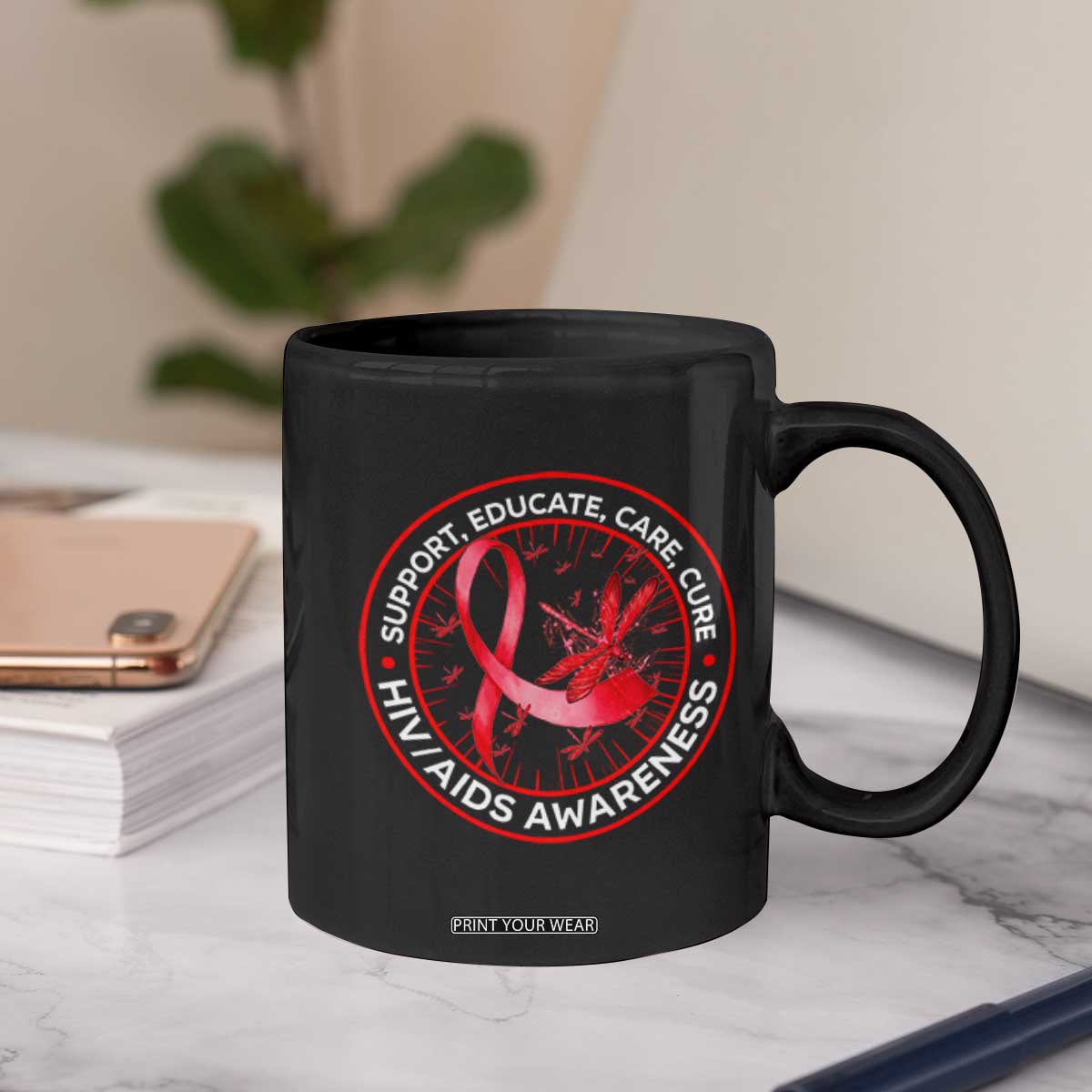 Support Educate Care Cure Coffee Mug HIV Awareness Month Gift TS12 Print Your Wear