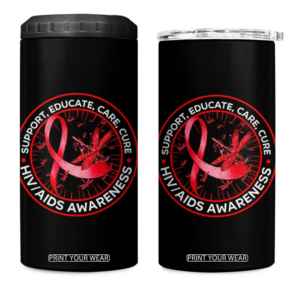 Support Educate Care Cure 4 in 1 Can Cooler Tumbler HIV Awareness Month Gift TS12 One Size: 16 oz Black Print Your Wear