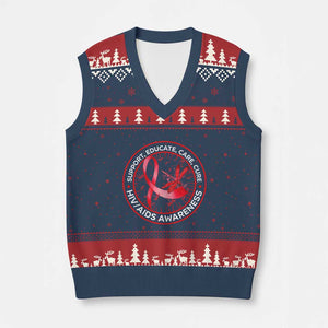Support Educate Care Cure V-Neck Knit Sweater Vest HIV Awareness Month Gift TS12 Navy Red Print Your Wear