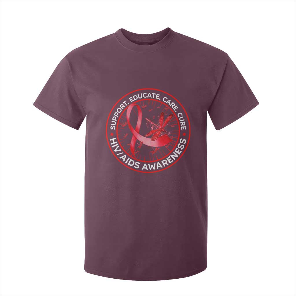 Support Educate Care Cure T Shirt For Kid HIV Awareness Month Gift TS12 Maroon Print Your Wear