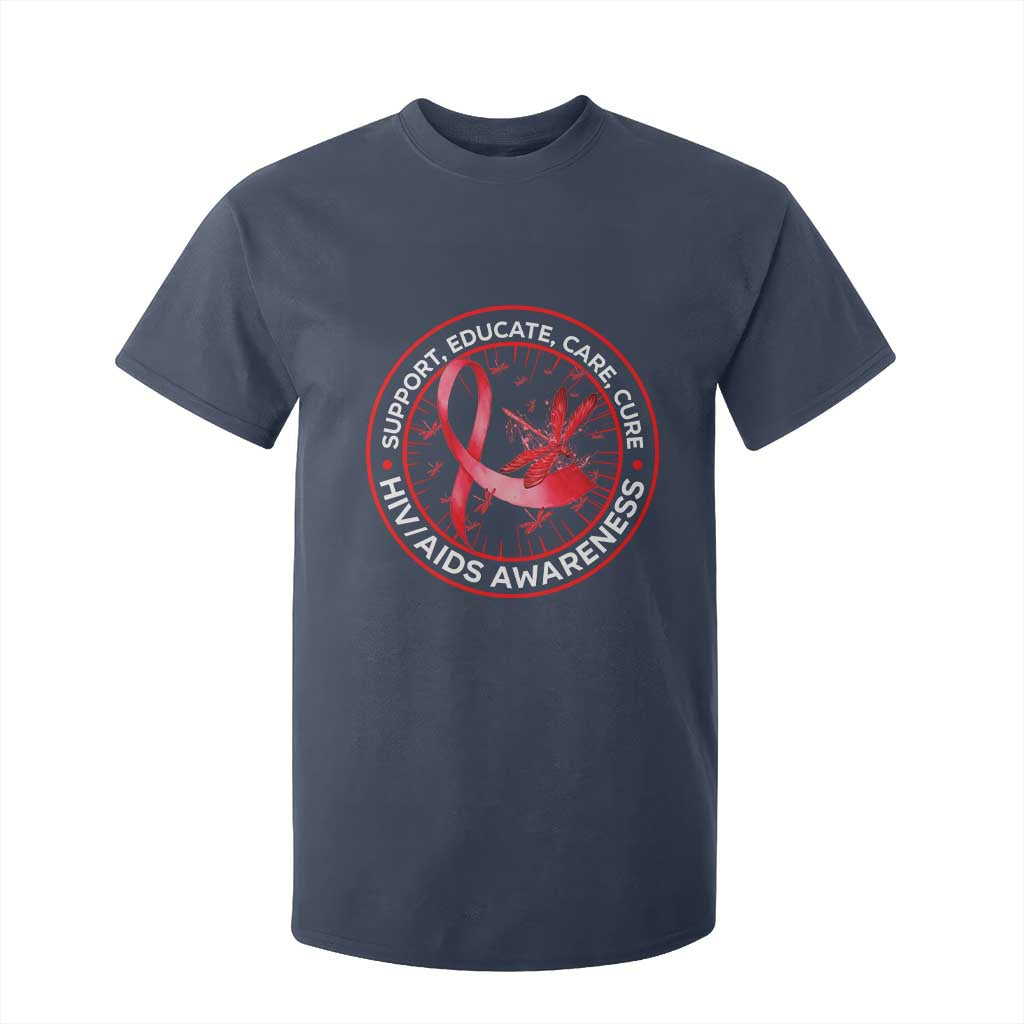 Support Educate Care Cure T Shirt For Kid HIV Awareness Month Gift TS12 Navy Print Your Wear