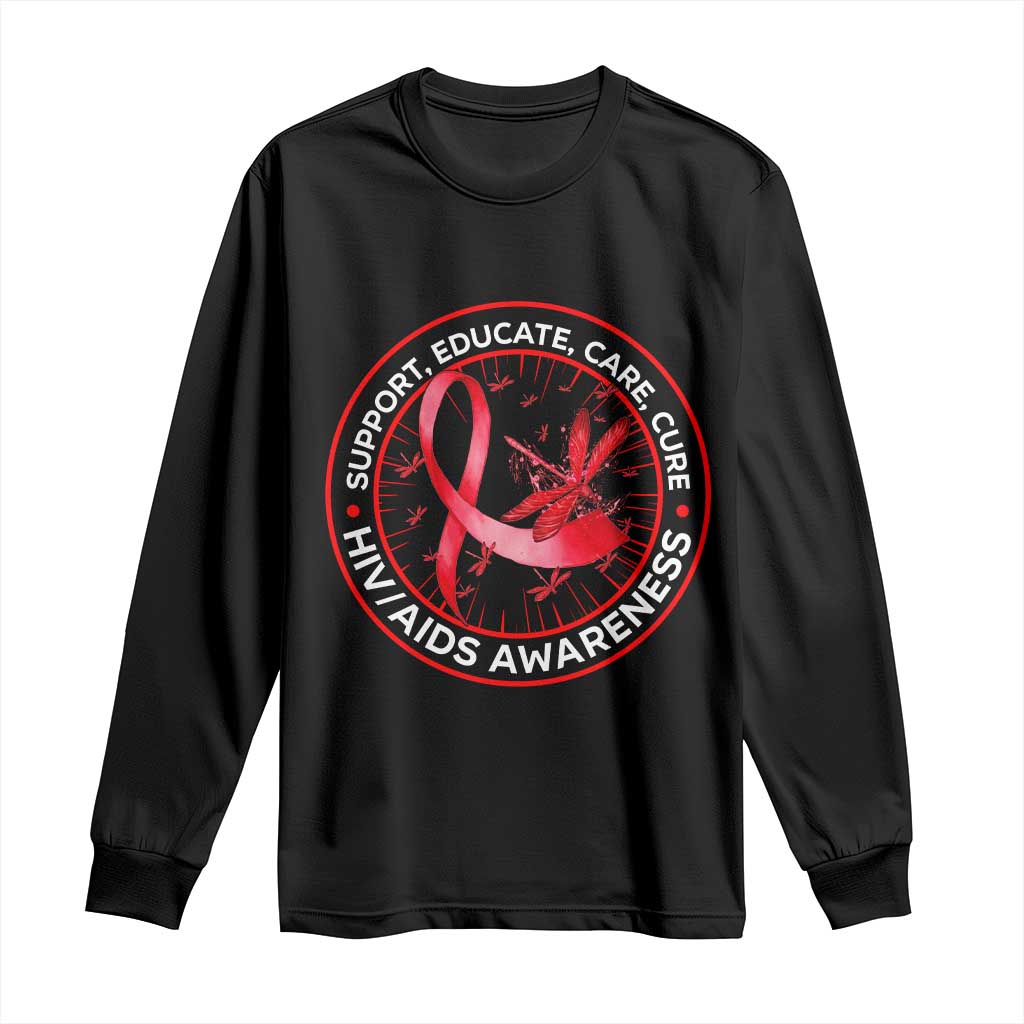 Support Educate Care Cure Long Sleeve Shirt HIV Awareness Month Gift TS12 Black Print Your Wear