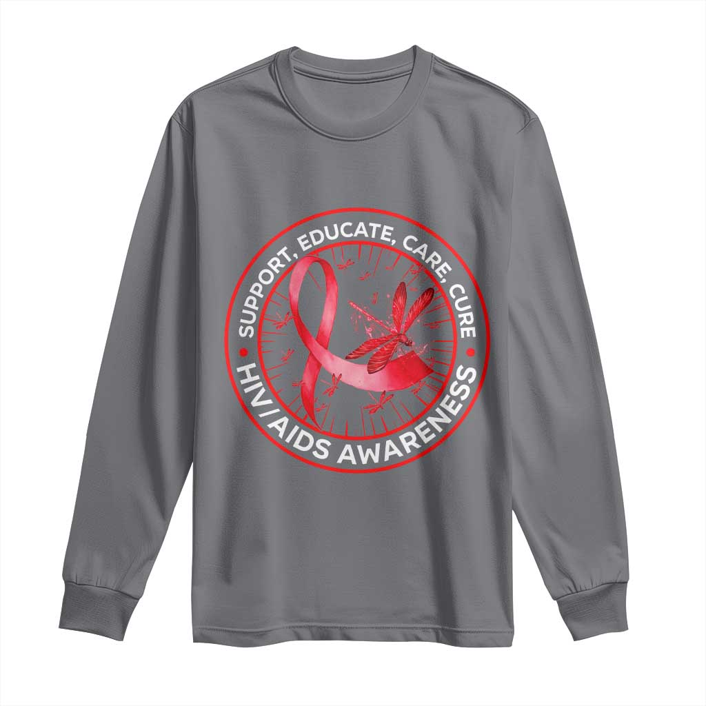 Support Educate Care Cure Long Sleeve Shirt HIV Awareness Month Gift TS12 Charcoal Print Your Wear