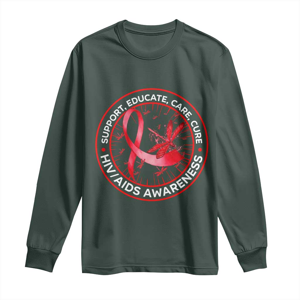 Support Educate Care Cure Long Sleeve Shirt HIV Awareness Month Gift TS12 Dark Forest Green Print Your Wear