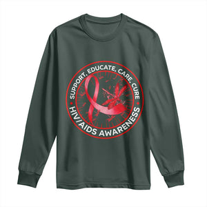 Support Educate Care Cure Long Sleeve Shirt HIV Awareness Month Gift TS12 Dark Forest Green Print Your Wear