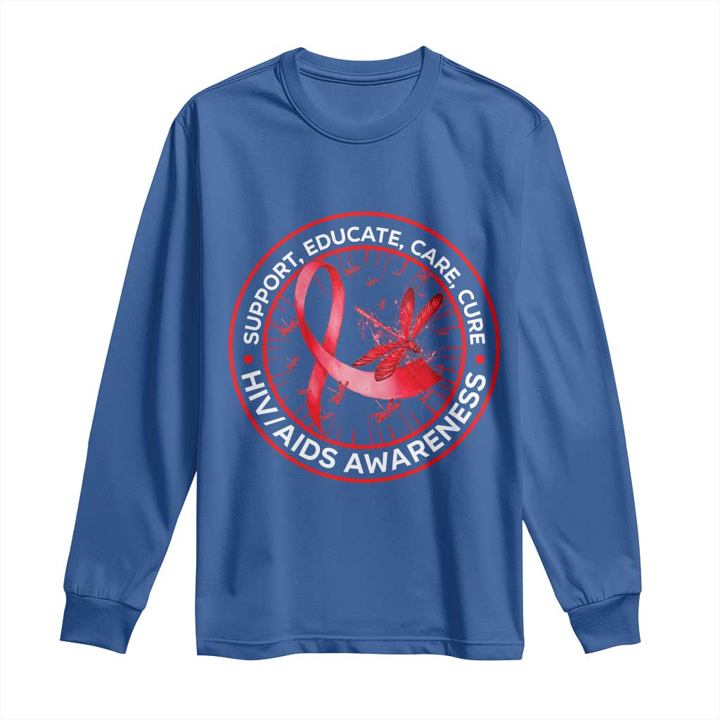 Support Educate Care Cure Long Sleeve Shirt HIV Awareness Month Gift TS12 Royal Blue Print Your Wear