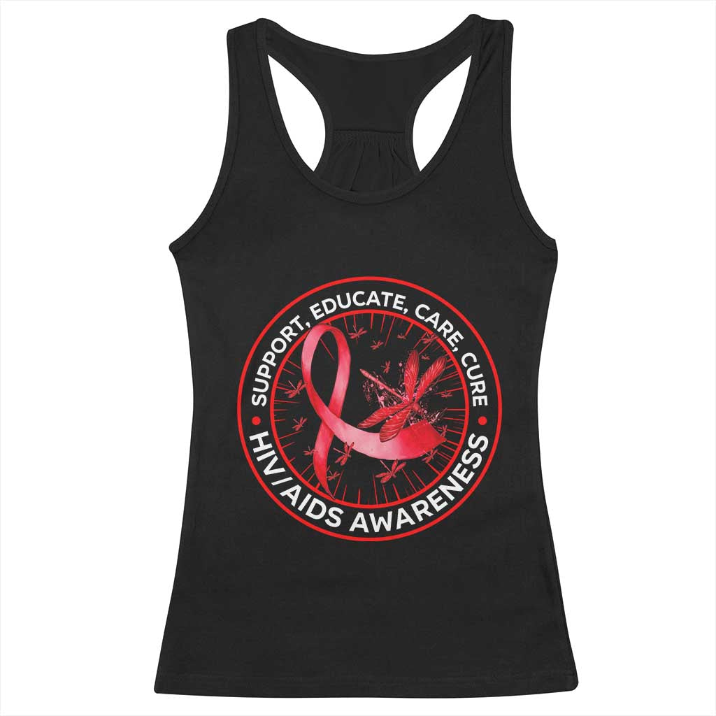 Support Educate Care Cure Racerback Tank Top HIV Awareness Month Gift TS12 Black Print Your Wear