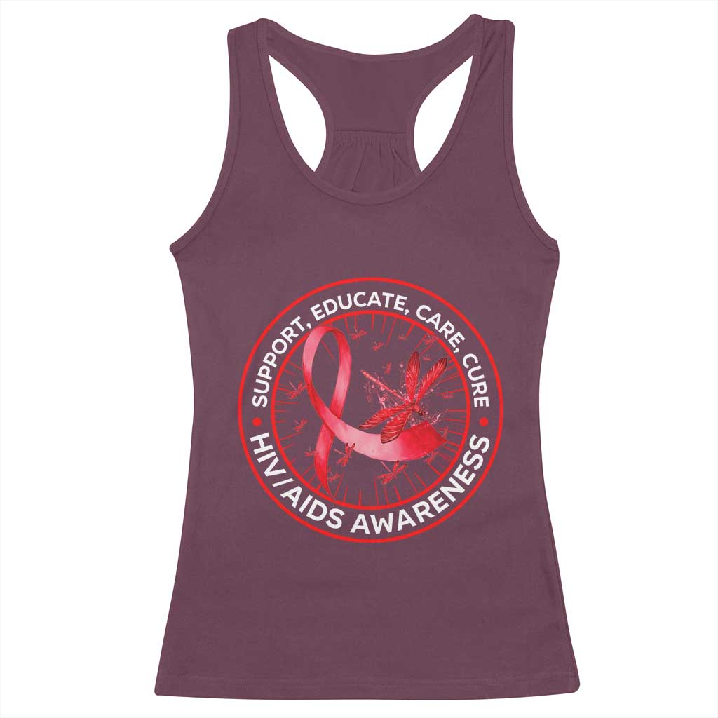 Support Educate Care Cure Racerback Tank Top HIV Awareness Month Gift TS12 Maroon Print Your Wear