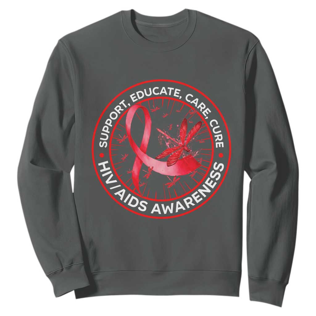 Support Educate Care Cure Sweatshirt HIV Awareness Month Gift TS12 Dark Heather Print Your Wear