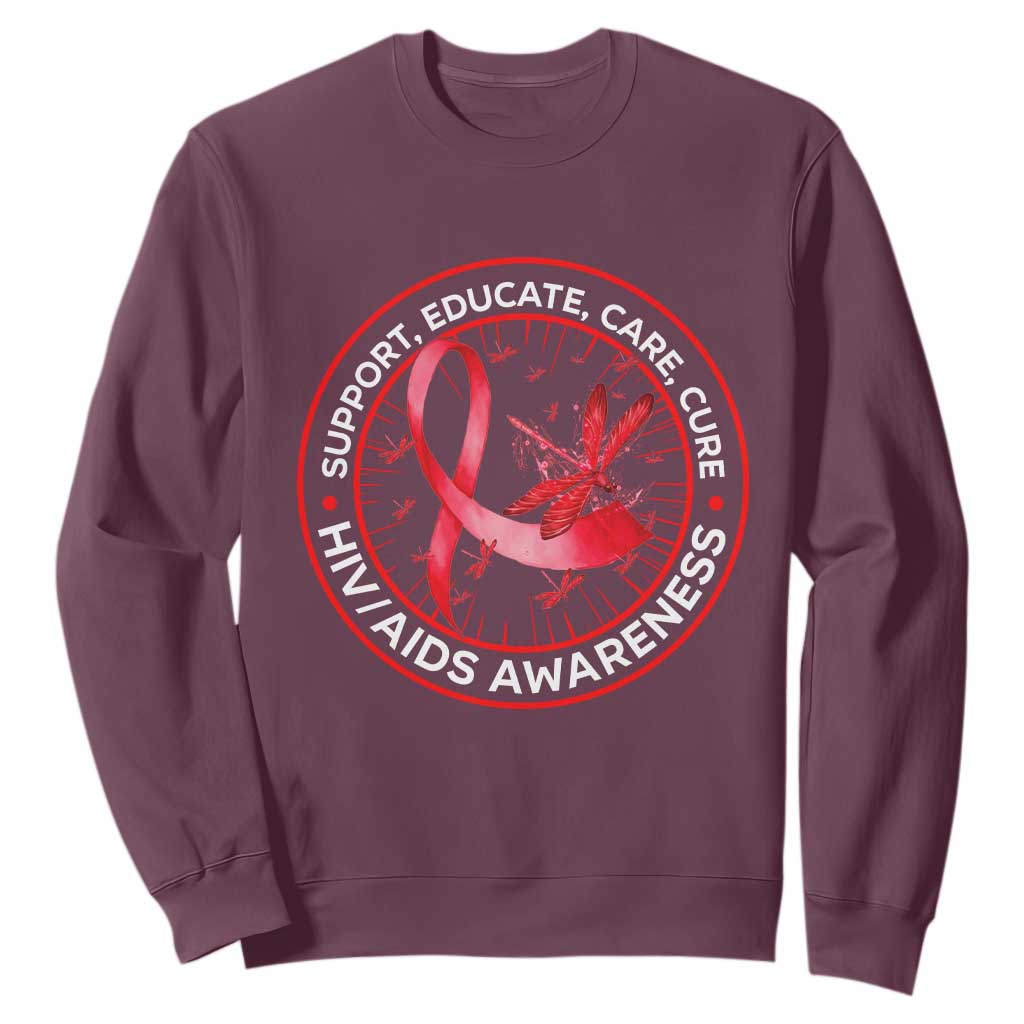 Support Educate Care Cure Sweatshirt HIV Awareness Month Gift TS12 Maroon Print Your Wear