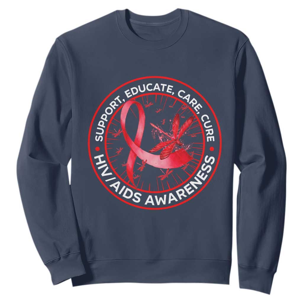Support Educate Care Cure Sweatshirt HIV Awareness Month Gift TS12 Navy Print Your Wear