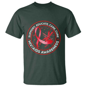Support Educate Care Cure T Shirt HIV Awareness Month Gift TS12 Dark Forest Green Print Your Wear