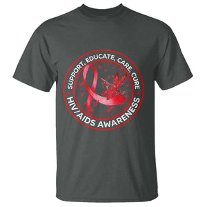 Support Educate Care Cure T Shirt HIV Awareness Month Gift TS12 Dark Heather Print Your Wear