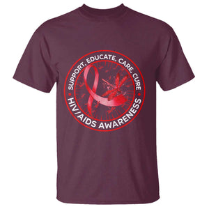 Support Educate Care Cure T Shirt HIV Awareness Month Gift TS12 Maroon Print Your Wear