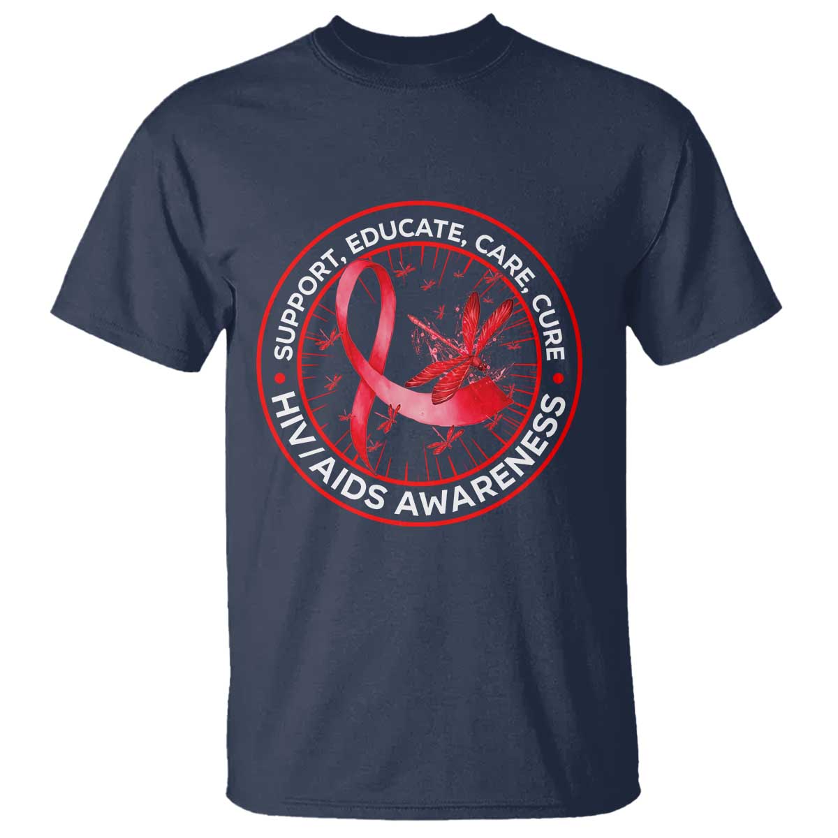 Support Educate Care Cure T Shirt HIV Awareness Month Gift TS12 Navy Print Your Wear