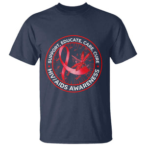 Support Educate Care Cure T Shirt HIV Awareness Month Gift TS12 Navy Print Your Wear