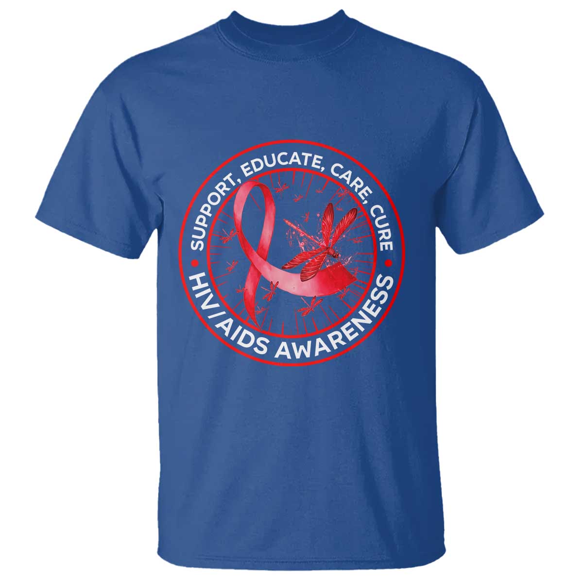 Support Educate Care Cure T Shirt HIV Awareness Month Gift TS12 Royal Blue Print Your Wear