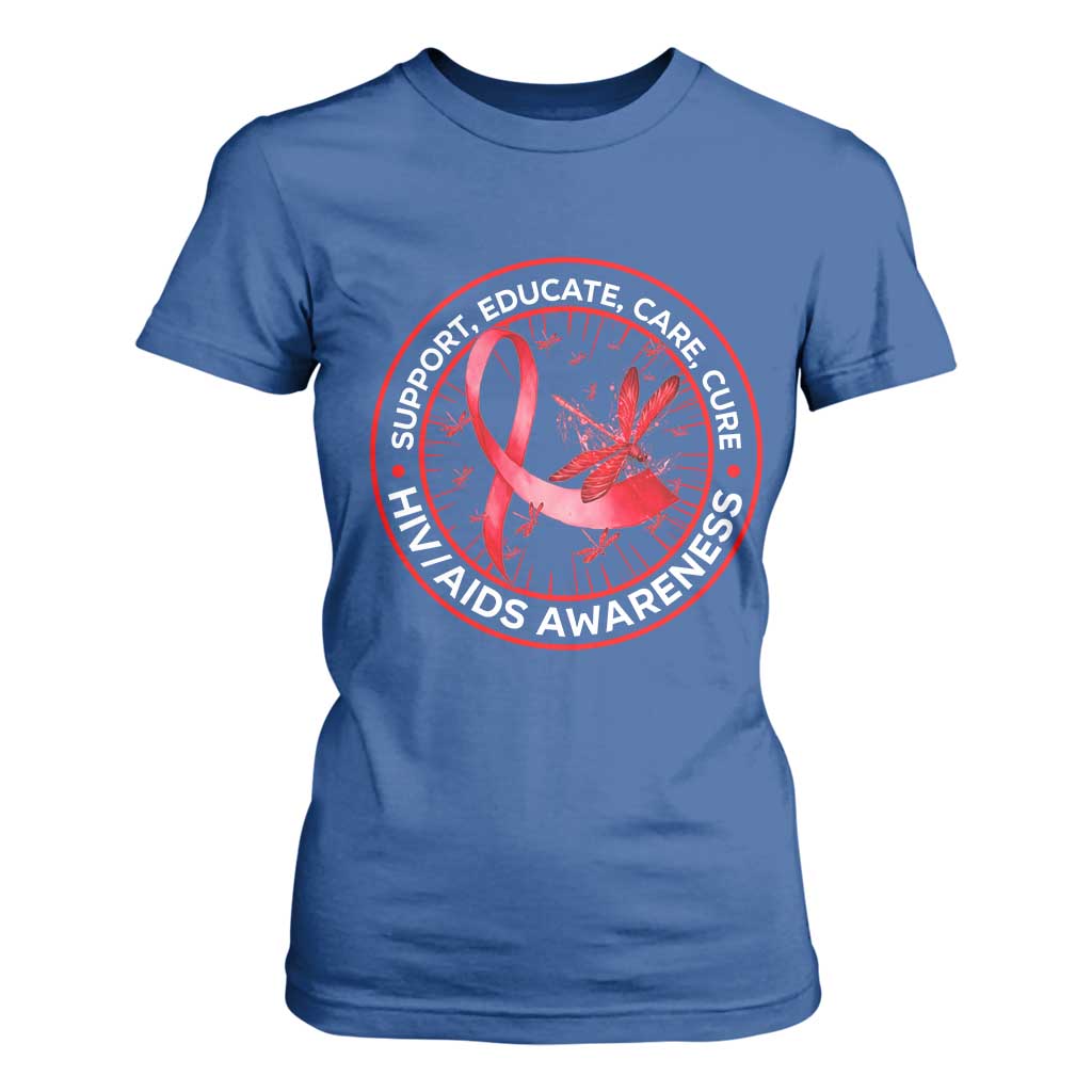Support Educate Care Cure T Shirt For Women HIV Awareness Month Gift TS12 Royal Blue Print Your Wear