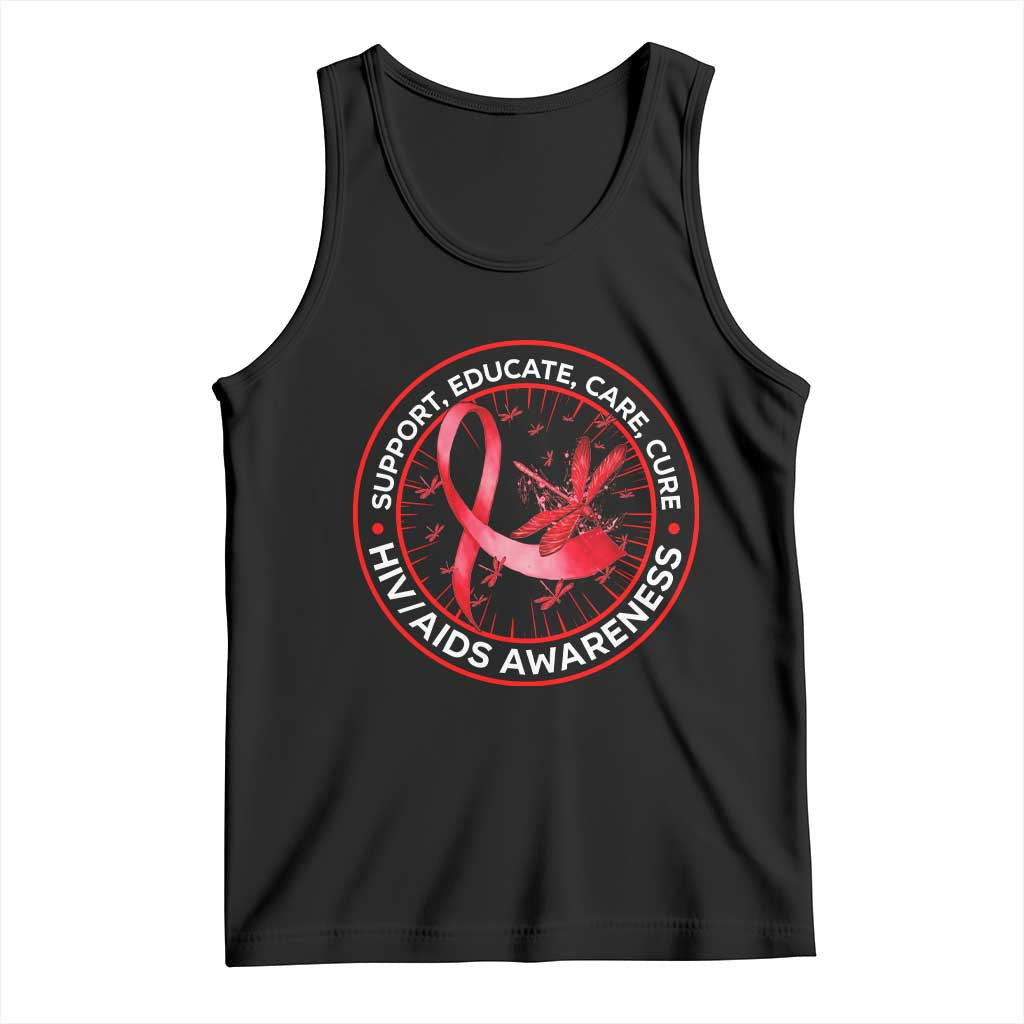 Support Educate Care Cure Tank Top HIV Awareness Month Gift TS12 Black Print Your Wear