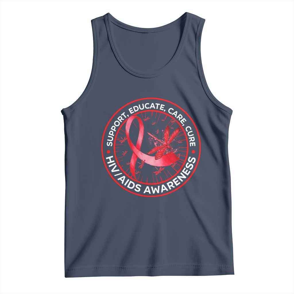Support Educate Care Cure Tank Top HIV Awareness Month Gift TS12 Navy Print Your Wear