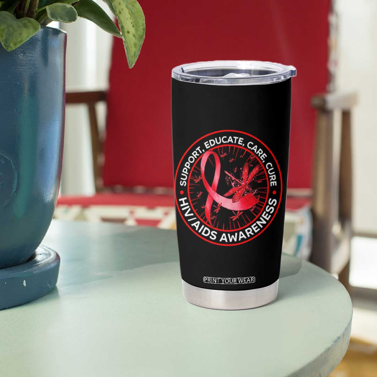 Support Educate Care Cure Tumbler Cup HIV Awareness Month Gift TS12 Print Your Wear