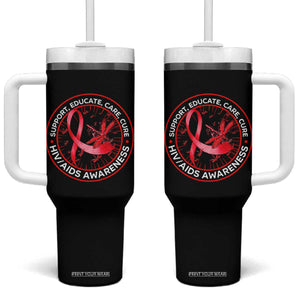 Support Educate Care Cure Tumbler With Handle HIV Awareness Month Gift TS12 One Size: 40 oz Black Print Your Wear
