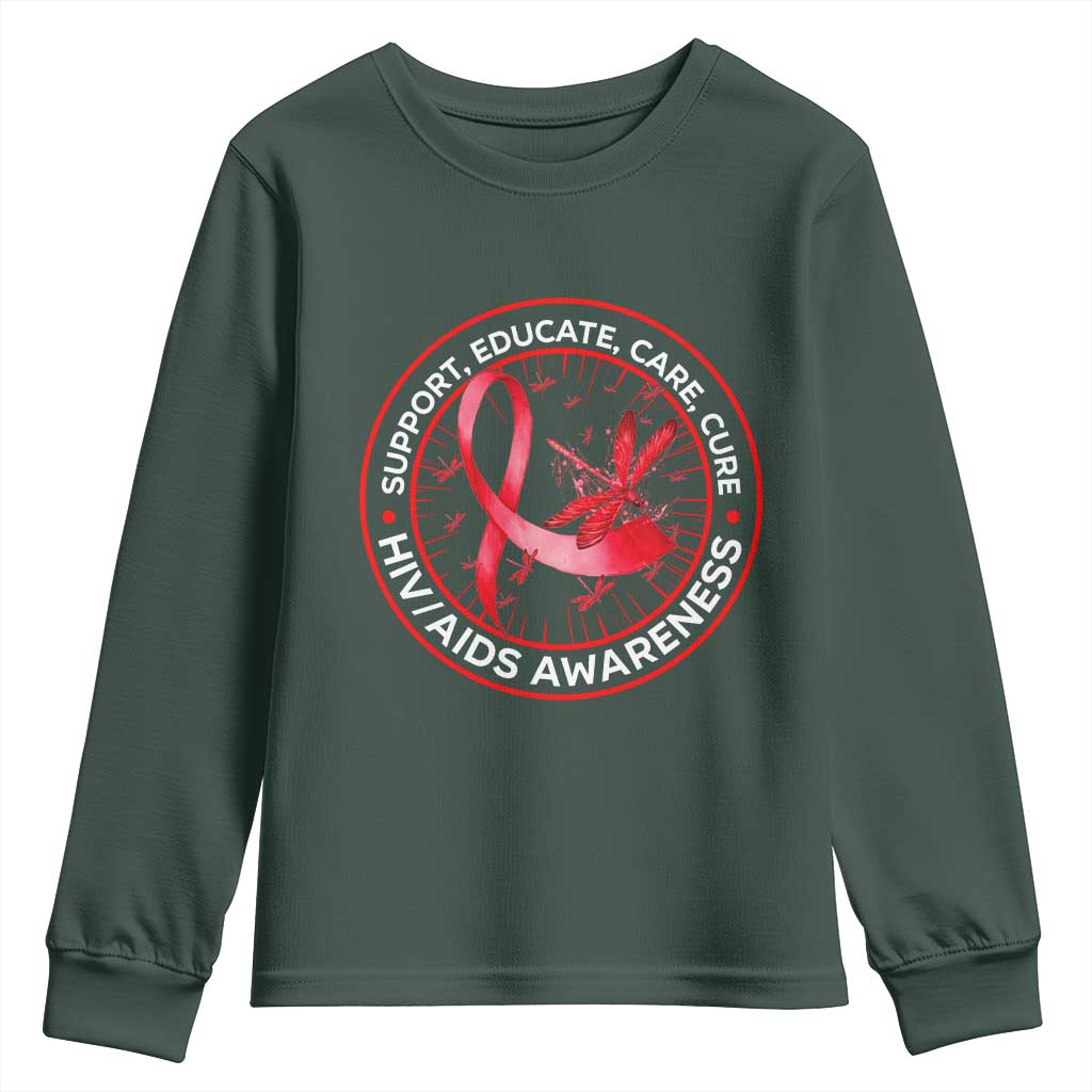 Support Educate Care Cure Youth Sweatshirt HIV Awareness Month Gift TS12 Dark Forest Green Print Your Wear