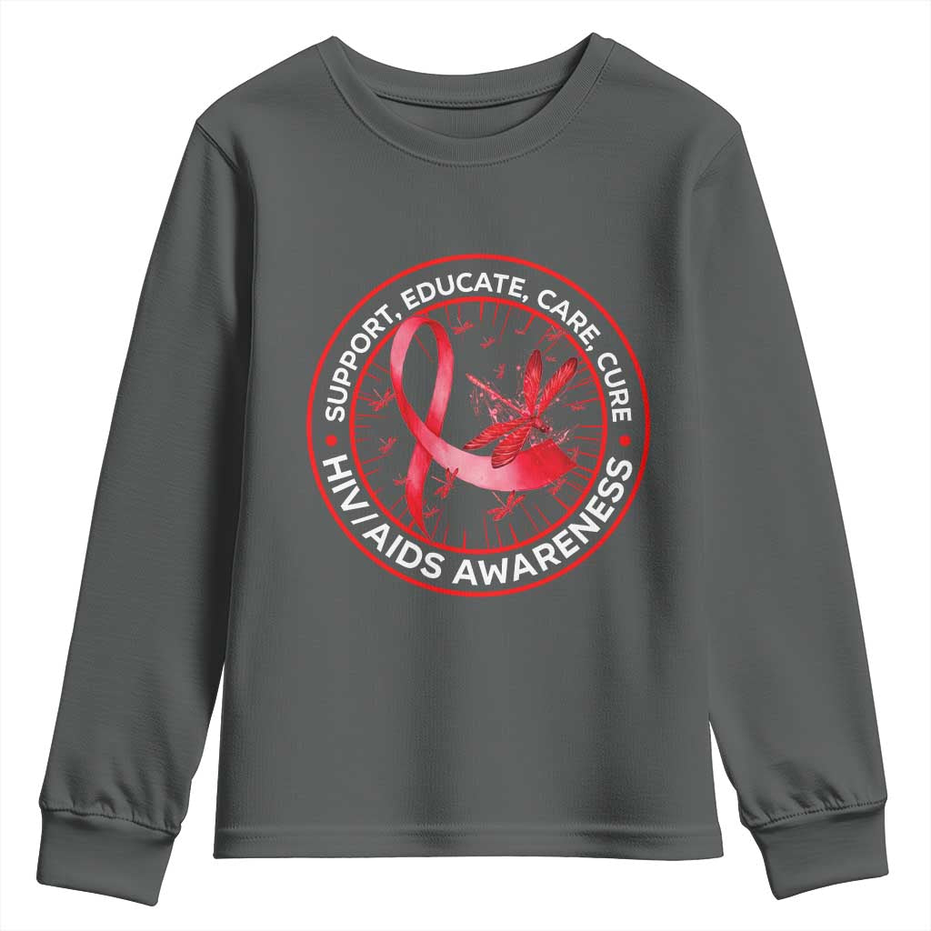 Support Educate Care Cure Youth Sweatshirt HIV Awareness Month Gift TS12 Dark Heather Print Your Wear
