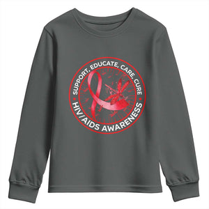 Support Educate Care Cure Youth Sweatshirt HIV Awareness Month Gift TS12 Dark Heather Print Your Wear