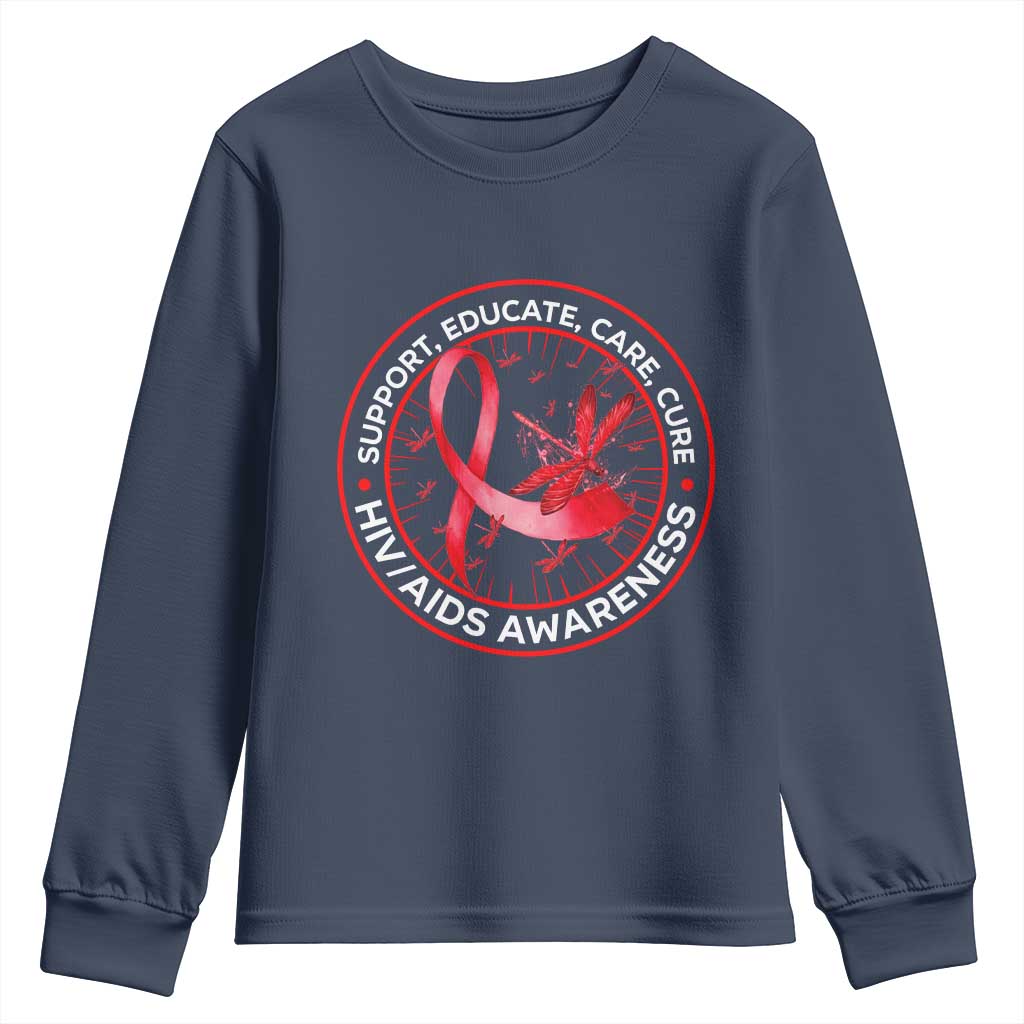 Support Educate Care Cure Youth Sweatshirt HIV Awareness Month Gift TS12 Navy Print Your Wear