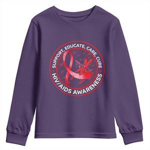 Support Educate Care Cure Youth Sweatshirt HIV Awareness Month Gift TS12 Purple Print Your Wear