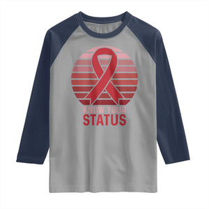 Know Your Status HIV Awareness Raglan Shirt World Aids Day Gift TS12 Sport Gray Navy Print Your Wear