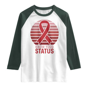 Know Your Status HIV Awareness Raglan Shirt World Aids Day Gift TS12 White Dark Forest Green Print Your Wear