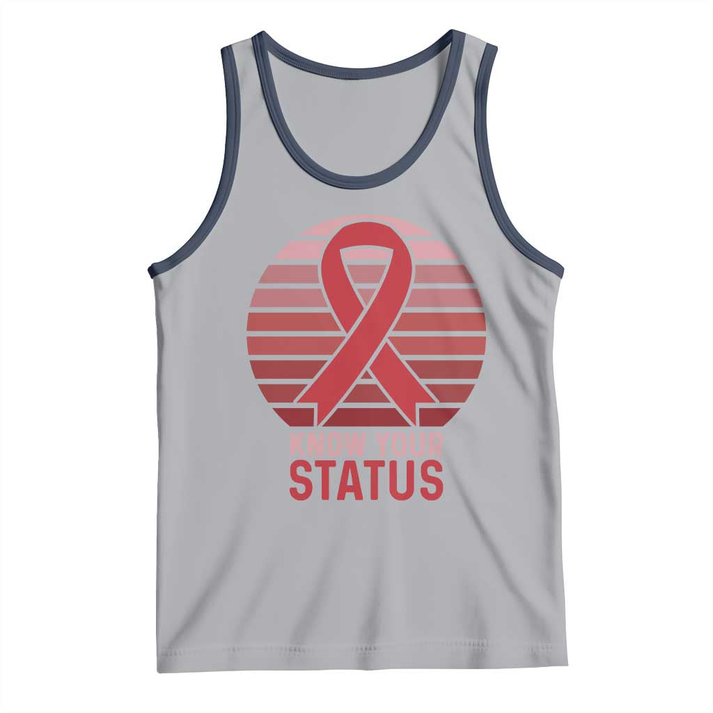 Know Your Status HIV Awareness Tank Top World Aids Day Gift TS12 Athletic Heather Navy Print Your Wear