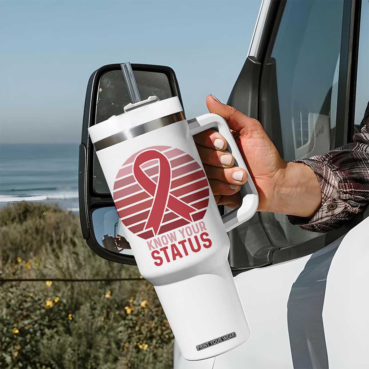 Know Your Status HIV Awareness Tumbler With Handle World Aids Day Gift TS12 Print Your Wear