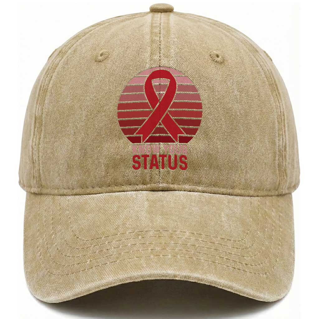 Know Your Status HIV Awareness Washed Cotton Baseball Cap World Aids Day Gift TS12 Print Your Wear