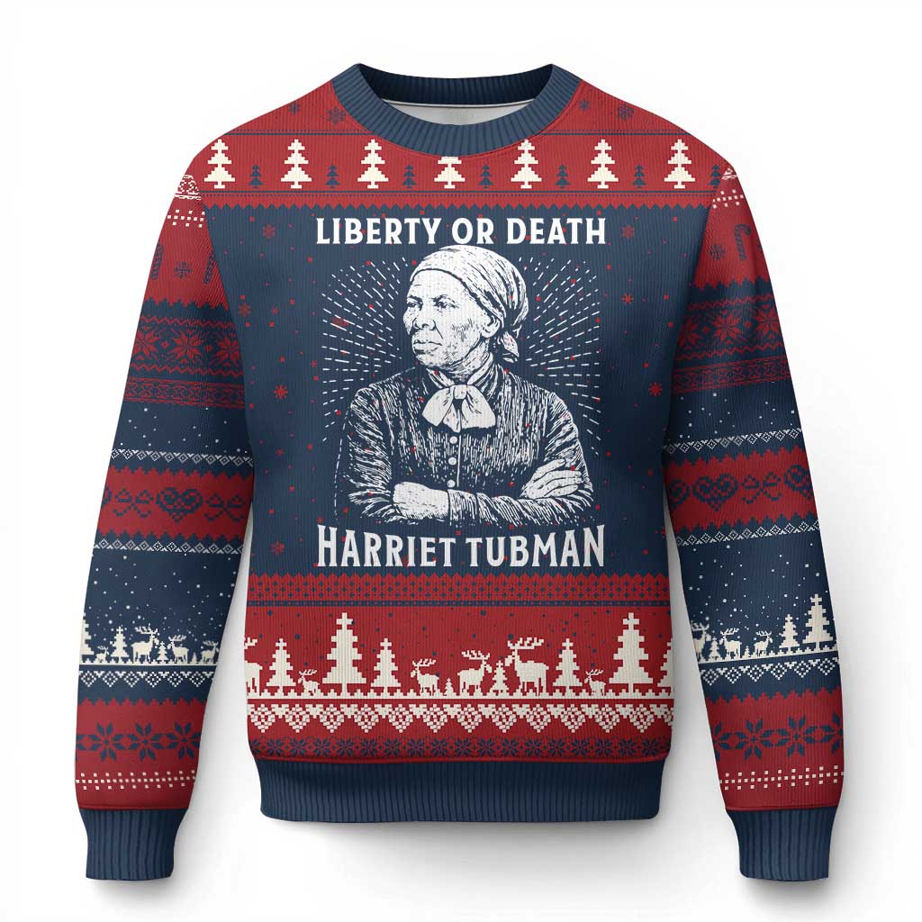 Harriet Tubman Liberty Or Death Ugly Christmas Sweater Female Empowerment History Gift TS12 Navy Red Print Your Wear
