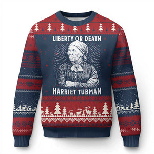 Harriet Tubman Liberty Or Death Ugly Christmas Sweater Female Empowerment History Gift TS12 Navy Red Print Your Wear
