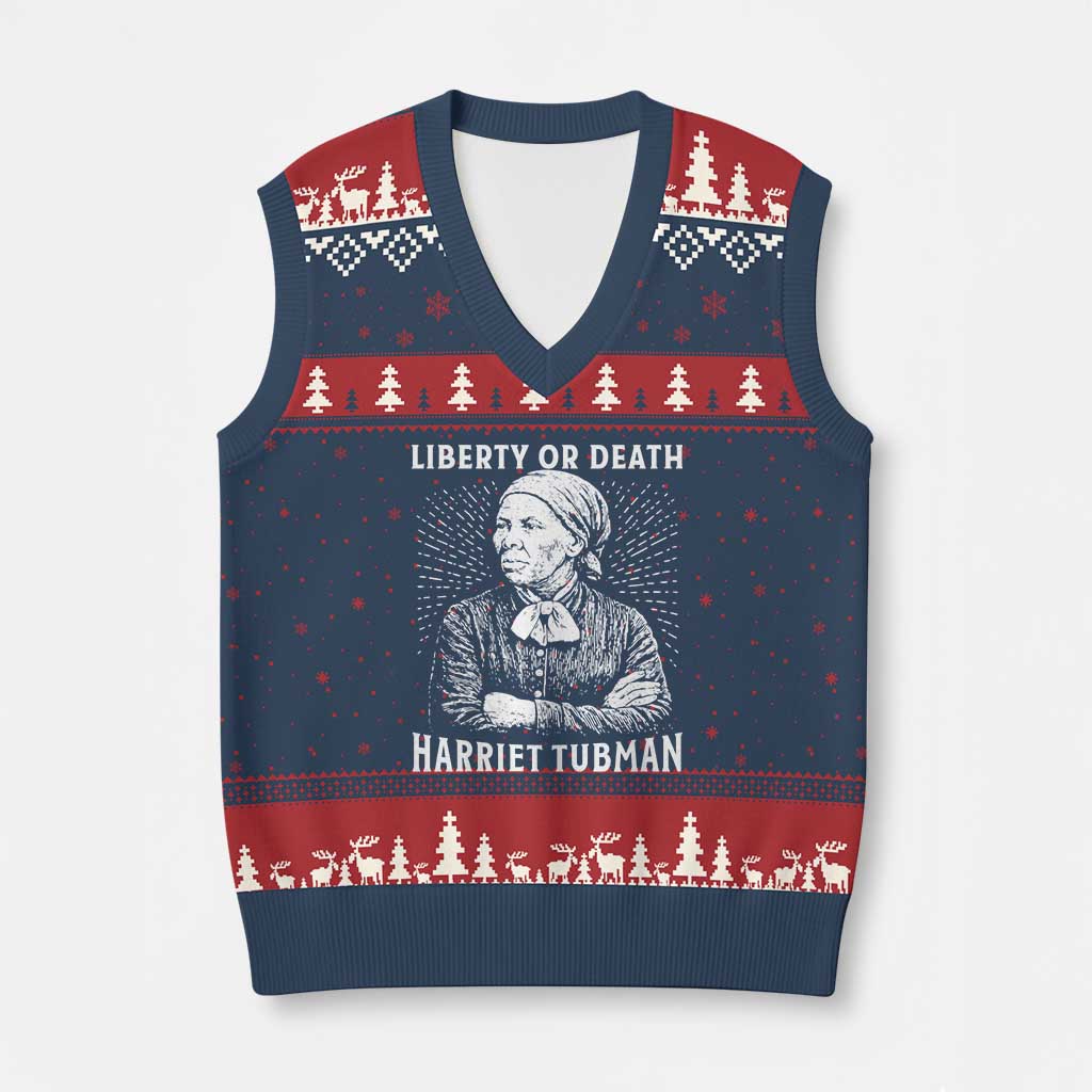 Harriet Tubman Liberty Or Death V-Neck Knit Sweater Vest Female Empowerment History Gift TS12 Navy Red Print Your Wear