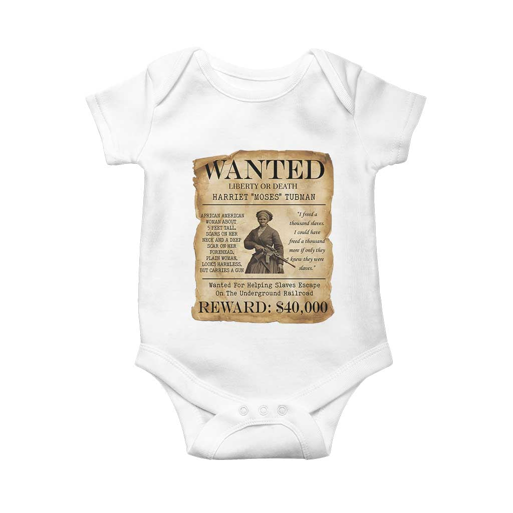 Vintage Harriet Tubman Poster Baby Onesie Wanted For Helping Slaves Escape TS12 White Print Your Wear